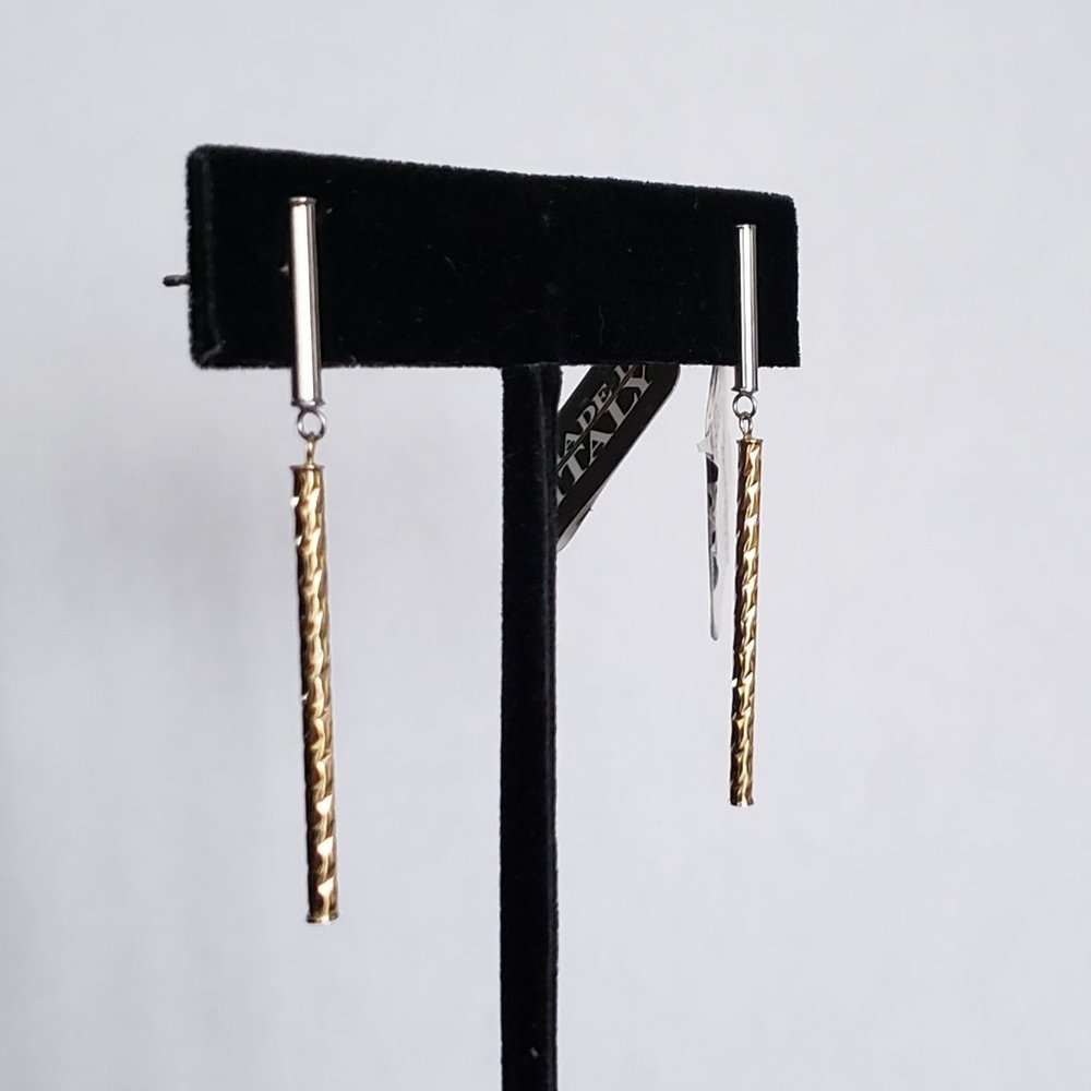 **SOLD**!4k Solid Two Tone Gold Stick/Dangle Earrings NIB/Tags